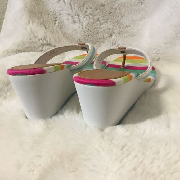 NEW Coach Felicite Multi-Color Striped Wedge Platform Thong Strap Sandals Size 8 - Picture 8 of 13